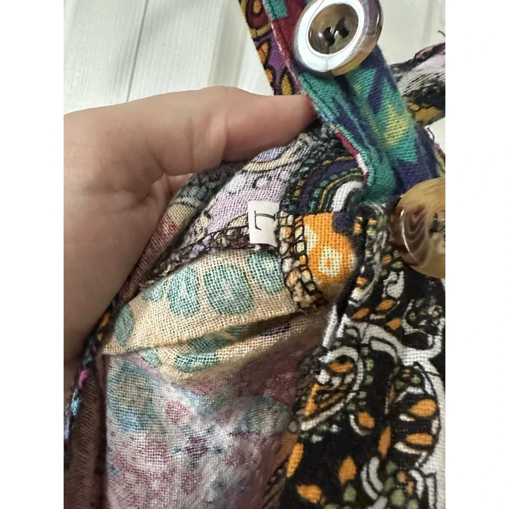 Boho Patchwork Jumpsuit Blue Red Paisley small Festival Overalls L